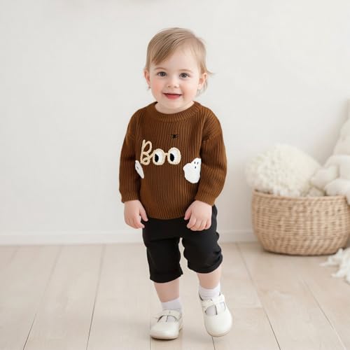 Newborn Baby Girl Boy Halloween Sweater Letter Ghost Embroidery Knit Pullover Top Halloween Clothes2