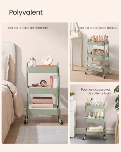 SONGMICS Desserte à roulettes en Acier, à 3 Niveaux, 45 x 31 x 77,5 cm – vue 5