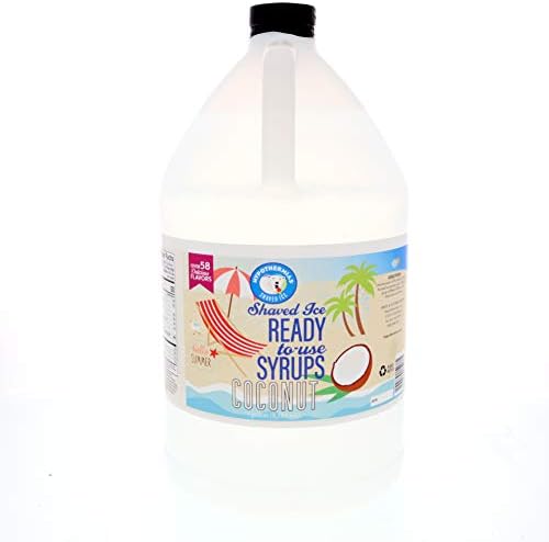Coconut Snow Cone Flavors Syrup shaved ice and slushie syrup, Hawaiian coffee, flavored syrups for drinks 100% Pure Cane Sugar, NO CORN SYRUP, Ready to Use | Gallon (128 Fl. Oz)