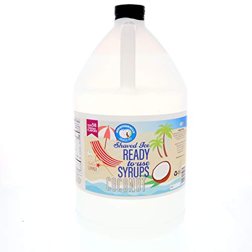 Hypothermias Shaved Ice & Snow Cone Syrup - Gallon (128 fl. oz) - Coconut - Made with Non-GMO 100% Pure Cane Sugar, No Corn Syrup - BPA-Free Recyclable Plastic Bottle
