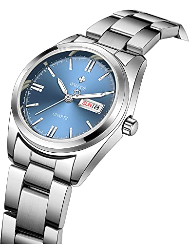 Gosasa Women's Silver Stainless Steel Band Wrist Watches Fashion Quartz Analog Watch Ladies Dress Watch (Silver Blue) #TOP1