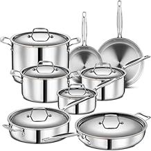 Copper Core Stainless Steel Pots Pans Set 5 Ply Clad Cookware Chef Grade Home Cooking,Chrome Copper Core,One