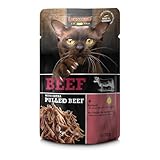 LEONARDO Frischebeutel [16x70g Beef mit Fleischstreifen] Pulled Beef | Getreidefreies Nassfutter für Katzen | Alleinfuttermittel Katzenfutter