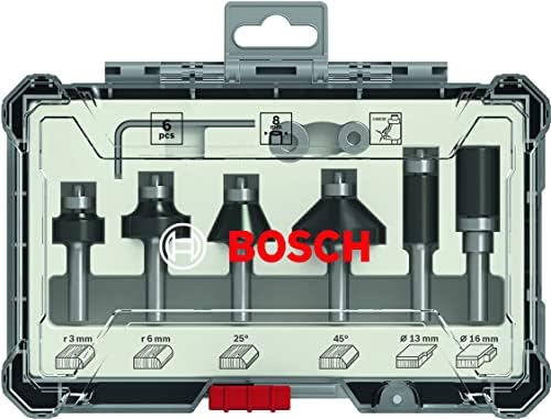 Bosch Professional 6 szt. Zestaw Frezów do Wykańczania i Obróbki Krawędzi (do Drewna, Ø 8 mm Trzonem, Akcesoriów Frezarek Górnowrzecionowych)