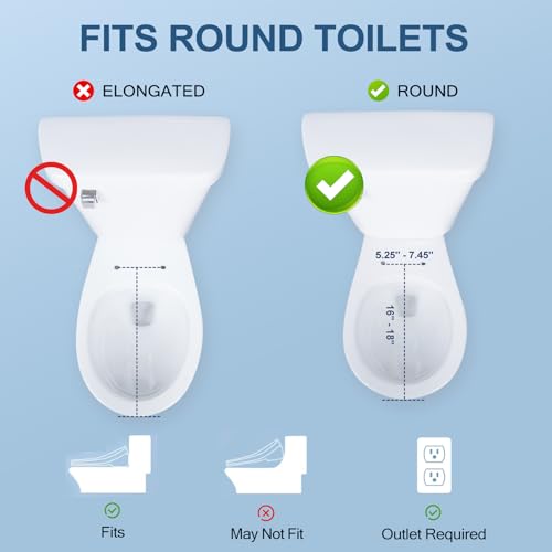 Image of Electric Bidet Toilet Seat, Warm Water with Air Dryer, Heated Seat and Slow Close Lid, Front and Rear Wash, LED Nightlight, Wireless Remote, Round, 102D