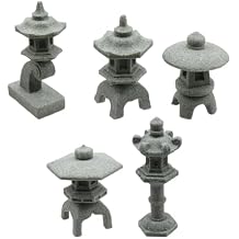 5Pcs 1.77" to 2.6" Miniature Stone Japanese Lantern Pagoda Figurines Asian Decor Fish Tank Aquarium Ornament