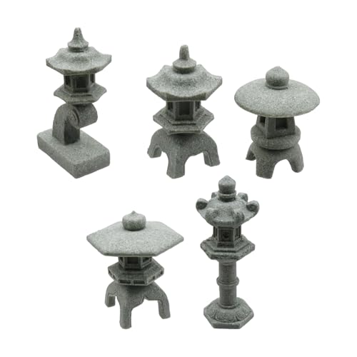 Tsnamay 5Pcs 1.77' to 2.6' Miniature Stone Japanese Lantern Pagoda Figurines Asian Decor Fish Tank Aquarium Ornament