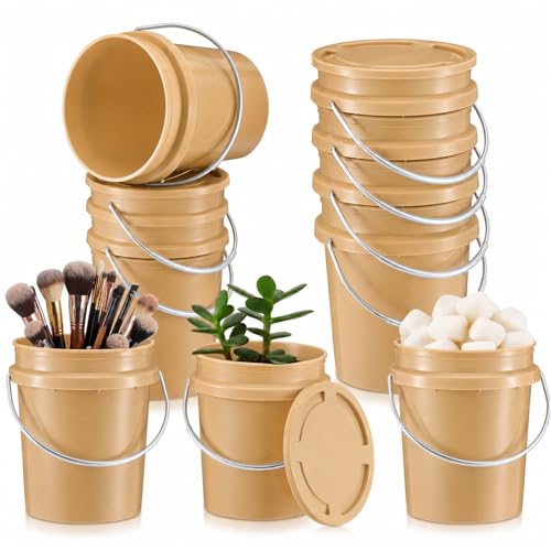 Hushee 12 Pcs Mini Plastic Buckets with Lids, 0.4 Quart, Khaki by Hushee - Used condition - US$21.64