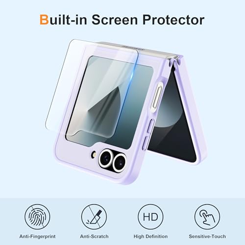 Image of ORETECH Magnetic for Samsung Galaxy Z Flip 7 FE Case Galaxy Z Flip 6, with [2 x Screen Protector] Translucent Back Non-Slip Shockproof Bumper Case for Galaxy Z Flip 7FE / 6 - Light Purple