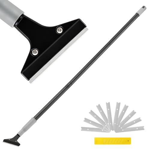 Heavy-Duty Floor Scraper 4-Inch Razor Blade Scraper Tool 51-Inch Long Handle Includes 10 Extra Metal Blades Paint Scraper for Cleaning Wall Glass Adhesives Chewing Gum Ceiling