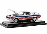M2 1971 Plymouth Barracuda 440 Pearl White w/Blue & Red Stripes & Black Top Ltd Ed to 6550 pcs Worldwide 1/24 Diecast Model Car Machines 40300-96 A