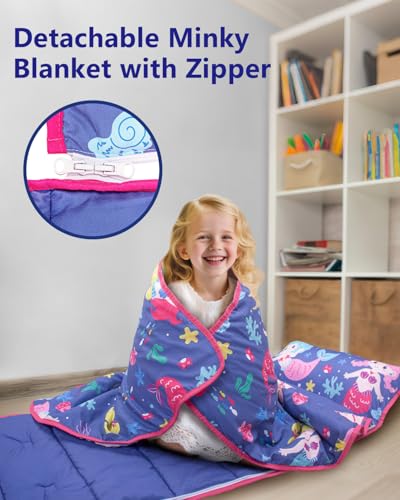 Image of Primlect Toddler Nap Mat with Detachable Blanket and Removable Pillow, Kids Sleeping Bag 55''x35'' for Daycare Preschool Kindergarten, Toddler Sleeping Mat for Boys and Girls