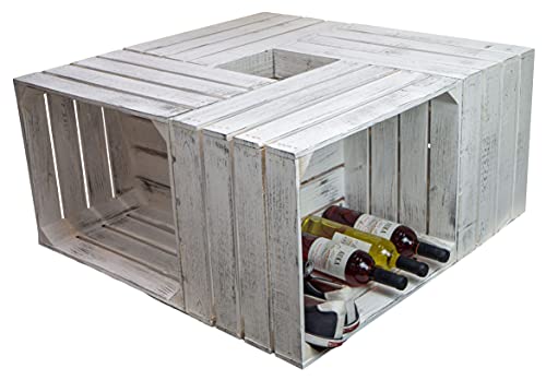 Holzkisten Shabby weiss Schuhablage Schuhständer DIY Upcycling Regalbau Schuhaufbewahrung für Kinder und Erwachsene stabiles Regal in Obstkisten Weinkisten Optik (Shabby weiss ohne, 4er Set)