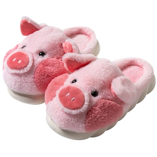 LANFIRE Tier Schweine Hausschuhe Damen Plüsch Hauspantoffeln Herren Winter pantoffeln Erwachsene baumwoll schuhe (Pink, Erwachsene, Damen, 38, Numerisch (von/bis), EU Schuhgrößensystem, 39, Schmal)