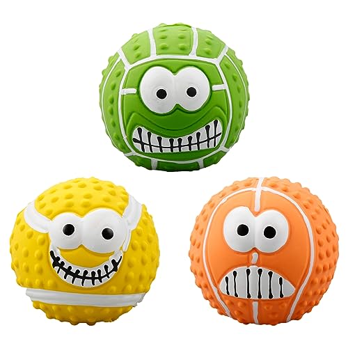 GLADFRESIT 3 Pcs Squeaky Dog Ball - Latex Rubber Dog Squeak Toys, Soft Bouncy Fetch Balls for Medium and Small Pets, Interactive Play and Puppy Chew Toy