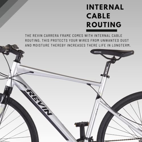 Revin Carrera Hybrid/Bicycle 700x 32C | Aluminium Alloy | 21 Speed Groupset | 90% Assembeled (Silver)