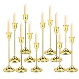 Brass Gold Candle Holders Set of 12, Metal Taper Candlestick Holders in 3 Heights - Vintage Candle Stick Holder Brass Decor - Candle Holder Centerpieces for Wedding Table Home Christmas Decoration