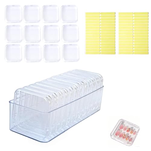 Image of 12pcs 3.4in Press on Nail Storage, 60pcs Upgrade Adhesive Double Sided Tape, 1Pc Big Storage Box, for Nail Display, False Nail Organizer Nail Case