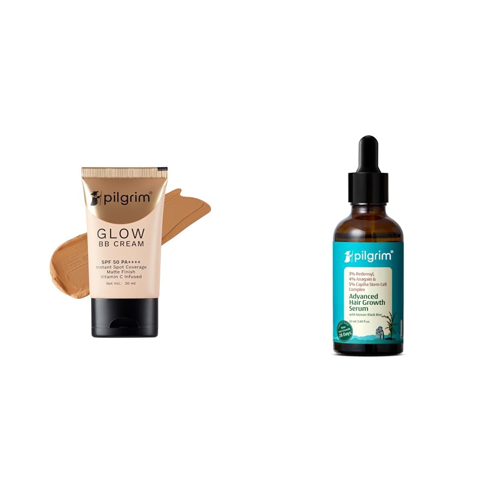 Pilgrim Almond Glow 3-In-1 Medium BB Cream SPF 50 PA++++ With Niacinamide, Hyaluronic Acid & Vit C For & Redensyl 3%+Anagain 4% Advanced Hair Growth Serum For Scalp (50Ml) With Rosemary & Korean Black-image-36