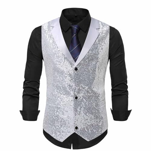 Men's Suit Sequins Vests Reflective Steampunk Dress Casual Tuxedo Wedding Prom Vests Vintage 80s Disco Party Outfits