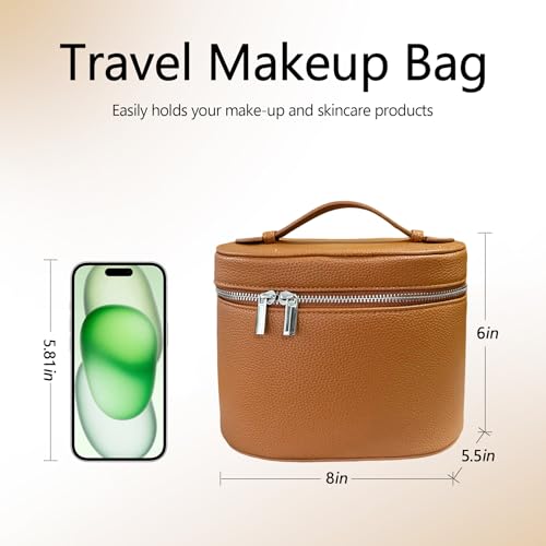 Upgrade Makeup Bag Travel Toiletry Bag Portable Cosmetic Makeup Organizer Bag Detachable Compartments (Brown-retro vibes style)2