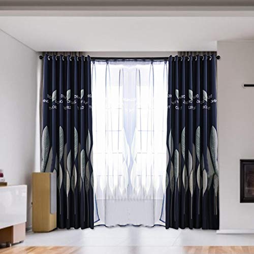 Cortinas de pantalla de hilo de tul Cortina de balcón de dormitorio Cortina de impresión de hojas Cortinas de ventana de ojal de gasa semitransparente para sala de estar Dormitorio(Azul oscuro) Cover