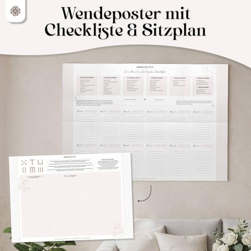 Lebenskompass® Hochzeitsplaner Buch mit praktischen Poster \LOVE\ Wedding Planner mit Terminplan, Listen und Tipps für eine perfekte Planung einer Hochzeit - mit Stickern - A5 +