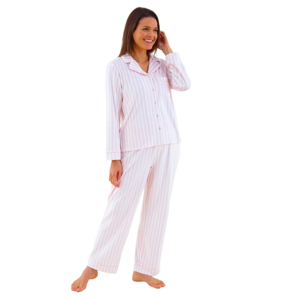 Love To Sleep Nightwear Women's Pink Stripe Love To Sleep Velour Pyjamas Sets Cosy Super Soft Luxury Gift Uk Seller - Size 20/22