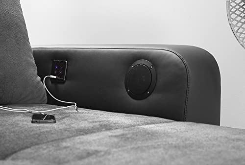 Multimedia Ecksofa B322/T190/H88 cm mit RGB-LED Beleuchtung, Soundsystem inkl. Bluetooth, USB, AUX-in, Couch spiegelverkehrt montierbar, Korpus Kunstleder Schwarz u. Bezug Mikrofaser Grau / 15411 – Bild 7