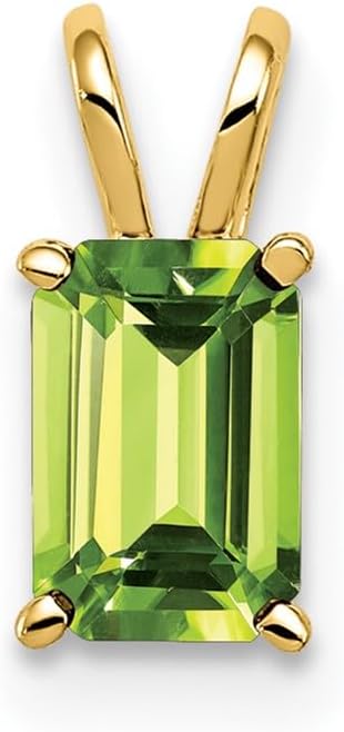Solid 14k Yellow Gold 6x4mm Emerald Cut Peridot Green August Gemstone Pendant Charm