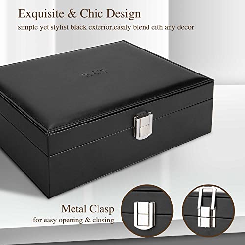 Kcy Jewelry Box Organizer For Women Girls,Large Pu Leather Jewellery Storage Case With 2 Layers Display Holder & Removeable Tray For Earrings Rings Necklaces Bracelets,Mens Vintage Gift,Black #TOP5