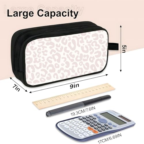 Image of WOBAGMEN Double Layer Pencil Case with Handle Large Pencil Bag Cute Print Pencil Pouch for Boys Girls (Silver Leopard)