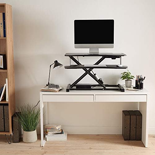 VonHaus - Electric Standing Desk Converter- Height Adjustable Sit Stand Desk - Two Tier Sit to Stand Workstation - Ergonomic Standing Converter for PC, Computer Screen, Keyboard, Laptop up to 20kg
