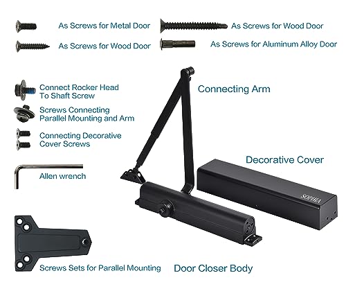 SOPHIA Door Closer Commercial Grade 1, Automatic Door Closer Heavy Duty, Fully Adjustable for 44-330LBS Doors, Auto Door Closure High Traffic Areas - ADA Compliant & UL Listed, Matte Black, DK8000 — view 5