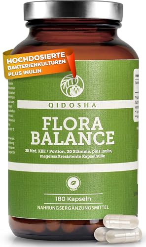 QIDOSHA® Premium Bakterien-Kulturen-Komplex, 180 magensaftresistente Kapseln, 20 Bakterienstämme plus Inulin, hochdosierte 30 Mrd KBE/Tagesdosis, deutsche Fertigung, vegan