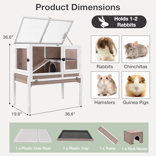 Guinea Pig Cage with Wooden Stand - Small Animal Cage for Guinea Pigs, Hamsters, Rabbits, Ferrets with Anti Chew Ramp, Hideout, Platform, Pull Out Tray, 36.6" L x 19.6" W x 36.6" H by MEDEHOO - Image 5
