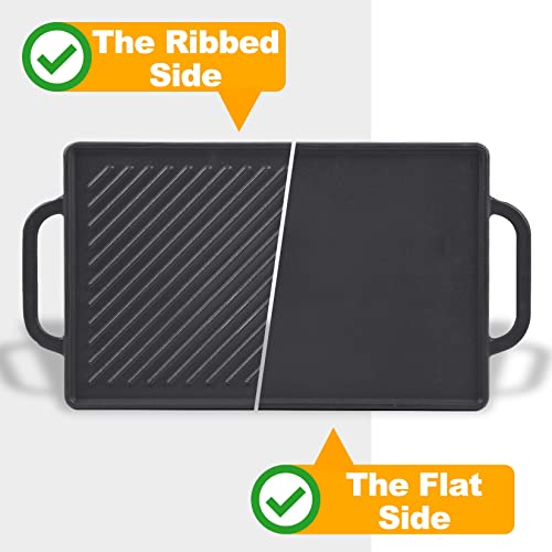 Ggc Cast Iron Reversible Grill Griddle，Double Sided Grill Pan Perfect For Gas Grills And Stove Tops, 13 X 8.25 Rectangular Baking Flat And Ribbed Griddle Plate #TOP3