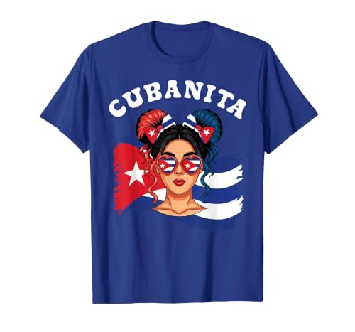 Cubanita Hispanic Heritage Messy Bun Cuban Cuba Flag Girls T-Shirt, Men, Royal Blue, 3X-Large