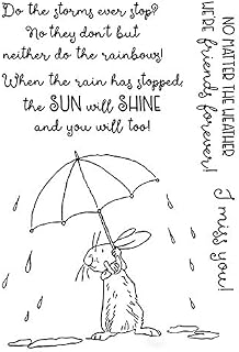 Rabbits Umbrella Metal Cutting Dies and Stamps Sets for Card Making When The Rain Has Stopped The Sun Will Shine and You Too Friendship Phrase Words Clear Stamps for Paper Crafting Scrapbooking