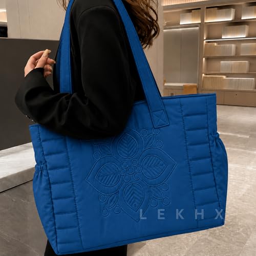 Image of LX LEKHX Tote Bag for Women | Lightweight Shoulder Handbag with 2 Main Zip Compartments & Multiple Pockets | Water Resistant Polyester Fabric | Office, Travel & Daily Use