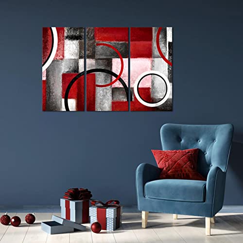 Kaloremore Large Burgundy Red and Grey Geometric Circle Painting Giclee Prints Artwork Gallery Wrap on Wood Frame Ready to Hang for Living Room Bedroom Wall Decoration 16"x32"x3pcs (Red) by Kalormore - Used condition - Image 3