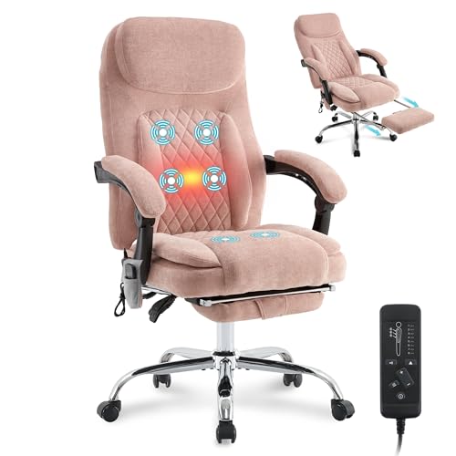 Image of 6-Point Massage Office Chair with Heated, Ergonomic Office Chair with Footrest & 45Reclining High Back, Big and Tall Executive Office Chair 500LBS, Thick Cushion Desk Chair for Home Office, Pink