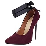  Gicoiz Mode Aiguille Escarpin Femmes Elegant Pointu Chaussures de Fête Snakeskin Talons Hauts Escarpin A Enfiler Cuir Verni Escarpin Suède Vin Rouge Taille 44 EU-46Cn