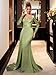 Sparkly Sequin Prom Dresses for Women Satin Evening Party Gowns with Sleeves 2026 Mermaid Pleated Formal Dress with Slit Sage Green US8