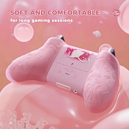 PlayVital Funda de Silicona para Xbox Series S/X Mando, Carcasa Protectora Antideslizante Semi-Transparente, Protección Completa, Incluye Thumb Grips y Sticker - Cute Ocean Whisper (Rosa Durazno) - imagen 3
