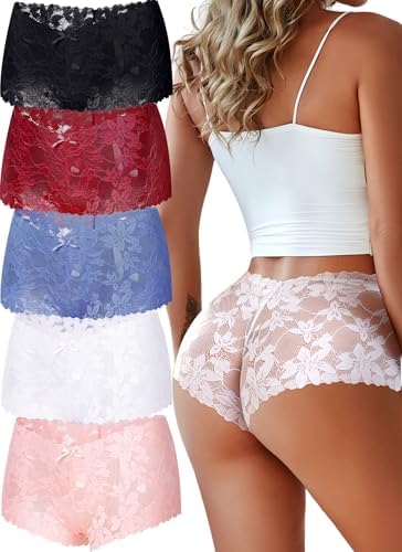 Take Talk 5 Pack Womens Underwear Lace Cheeky Hipster Panties Sexy Women Lingerie High Waist Plus Size Short Panty Underwear