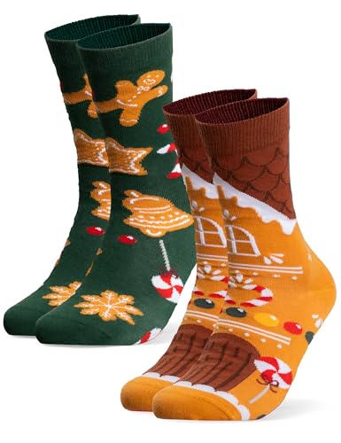 Occulto Damen & Herren Weihnachts Socken 2er Pack (Modell: Santa) Lebkuchen 39-42