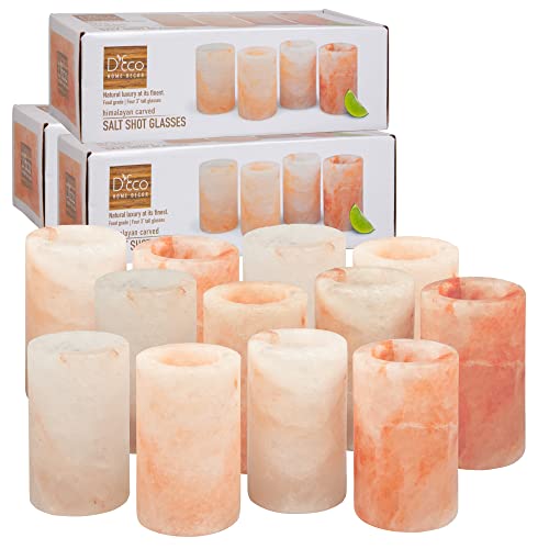 Himalayan Salt Shot Glasses, Set Of Twelve 3" All-Natural Pink Salt Glasses - Hand-Carved Tequila Shot Glasses - Perfect Cinco De Mayo Party Cups & Mothers Day Gift - Add Light Salt Flavor To Drinks #TOP5