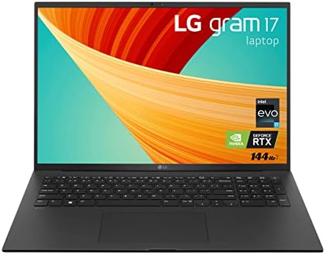 LG gram 17” Lightweight Laptop, Intel 13th Gen Core i7 Evo Platform, Windows 11 Home, NVIDIA RTX3050 4GB GPU, 32GB RAM, 2TB SSD, Black