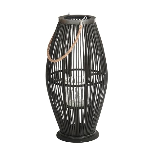 Bambus Laterne Zya | mit Henkel und Glaseinsatz, 60 cm, schwarz | Holz Kerzenhalter, Windlicht, Deko Laterne für Balkon Garten Terrasse Wohnung